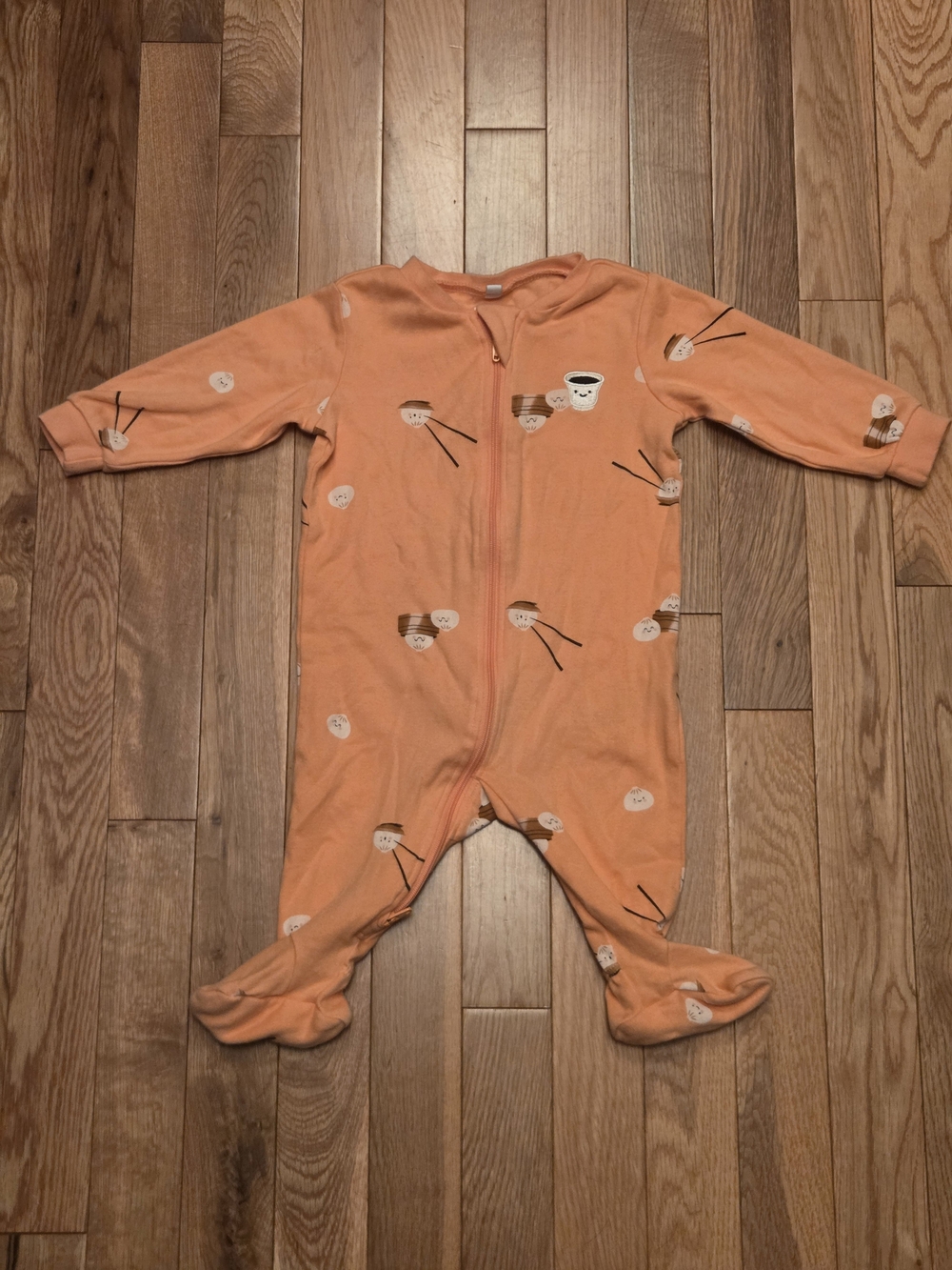 5/$20 Pekkle 6M Zipper Footed Sleeper Pajamas with Sushi Dumpling Print